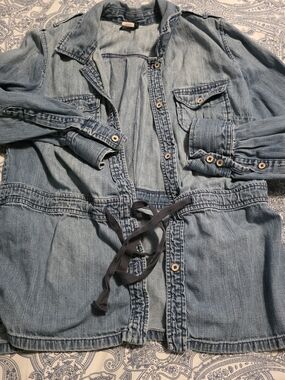 J CREW Light Wash Denim Utility Jacket with Tie Waist